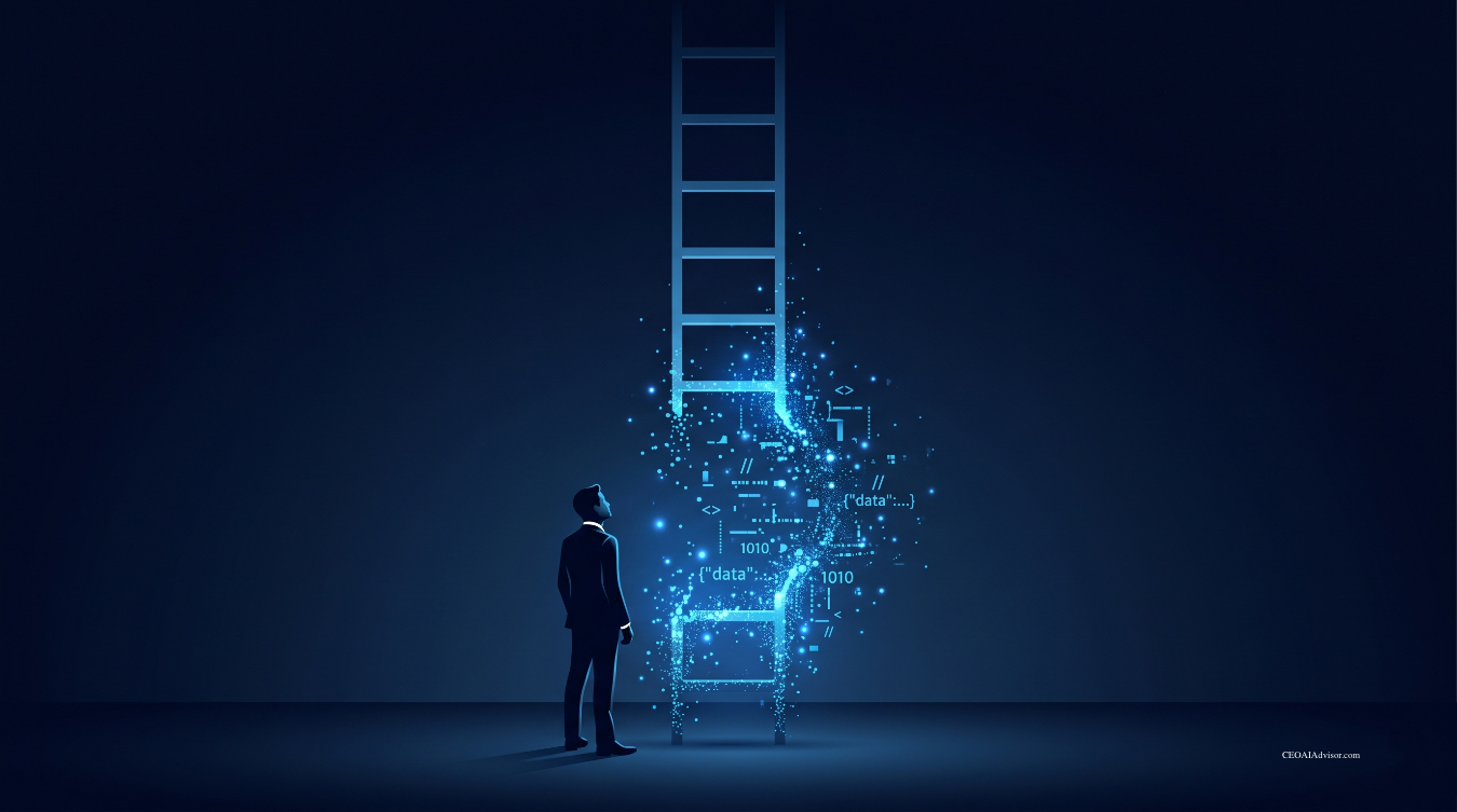 Man gazing at digital data ladder